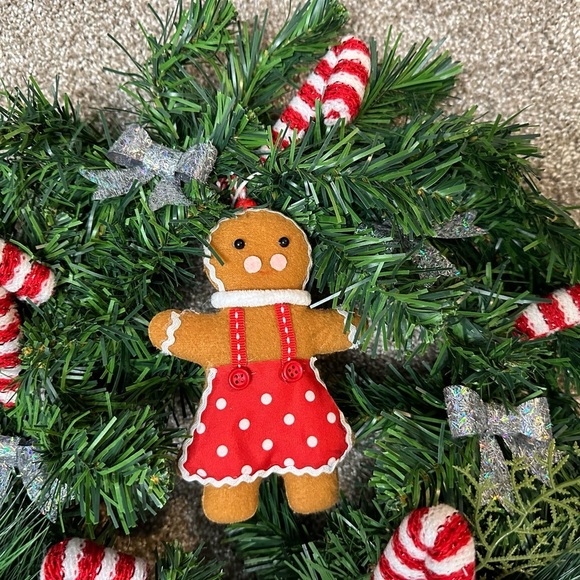 Custom Made Gingerbread and Candy Cane Holiday Artificial Wreath - Picture 3 of 4